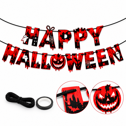 Halloween Bat & Haunted House Hanging Banner Set, 10PCS