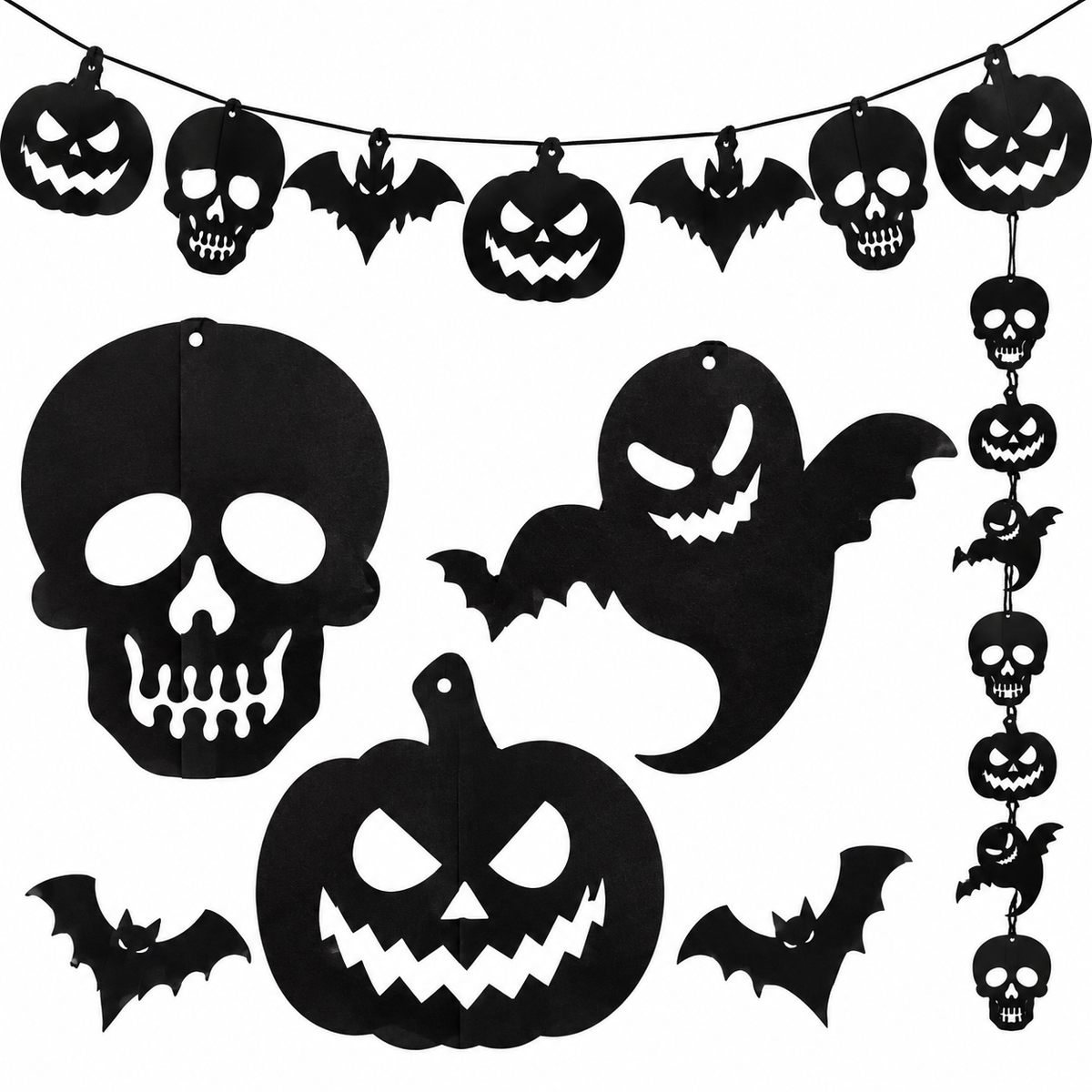 Halloween Pumpkin Skull & Bat Hanging Garland, 2.5M
