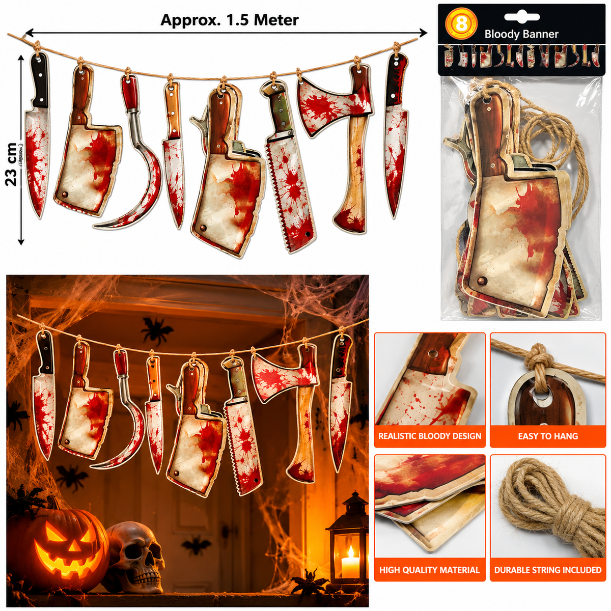 Halloween Bloody Weapon Hanging Garland, 1.5M