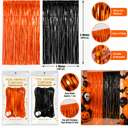 Halloween Metallic Foil Fringe Curtain, 1 x 2M