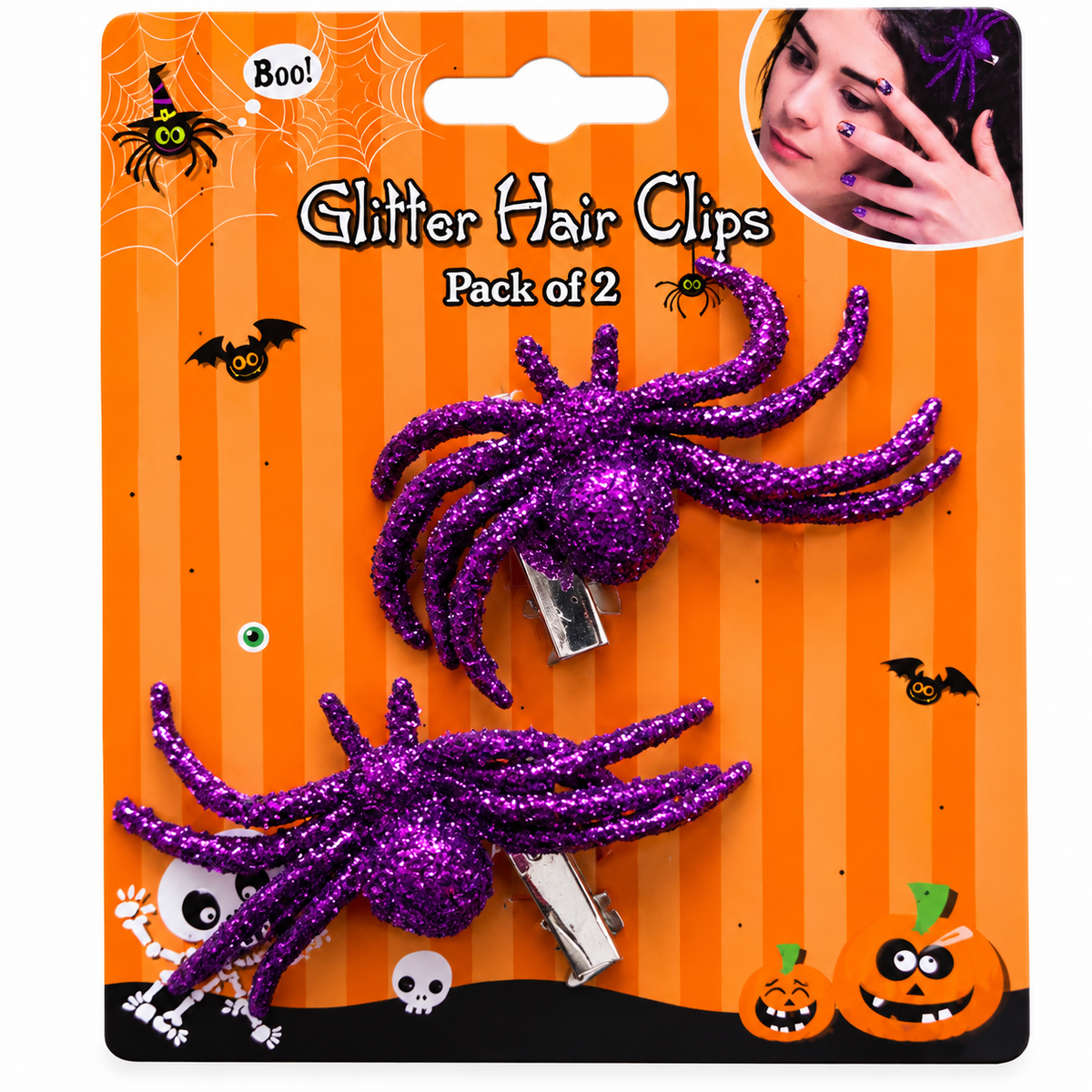 Halloween Purple Glitter Spider Hair Clips – Pack of 2 | Spooky Hair Accessories