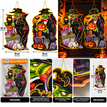 Halloween Witch & Pumpkin Hanging Paper Decoration, 60 x 36CM