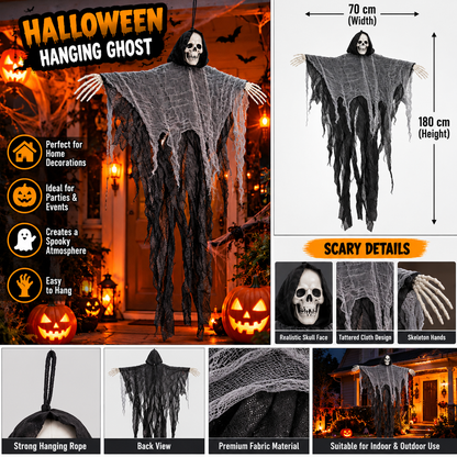 Large Halloween Hanging Grim Reaper Skeleton Ghost – 180 × 70 cm