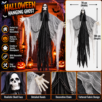 Large Hanging Skeleton Ghost Halloween Decoration – 180 cm Grim Reaper