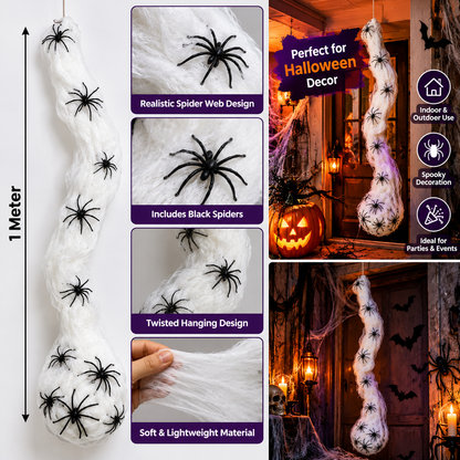 Halloween Hanging Spider Web with Black Spiders, 1M