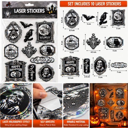 Halloween Gothic Laser Sticker Set, 10PCS