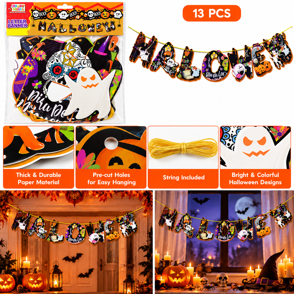 Halloween Colorful Letter Banner, 13 Pcs