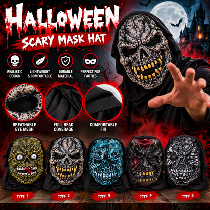 Bone Skull Halloween Scary Mask Hat with Hood