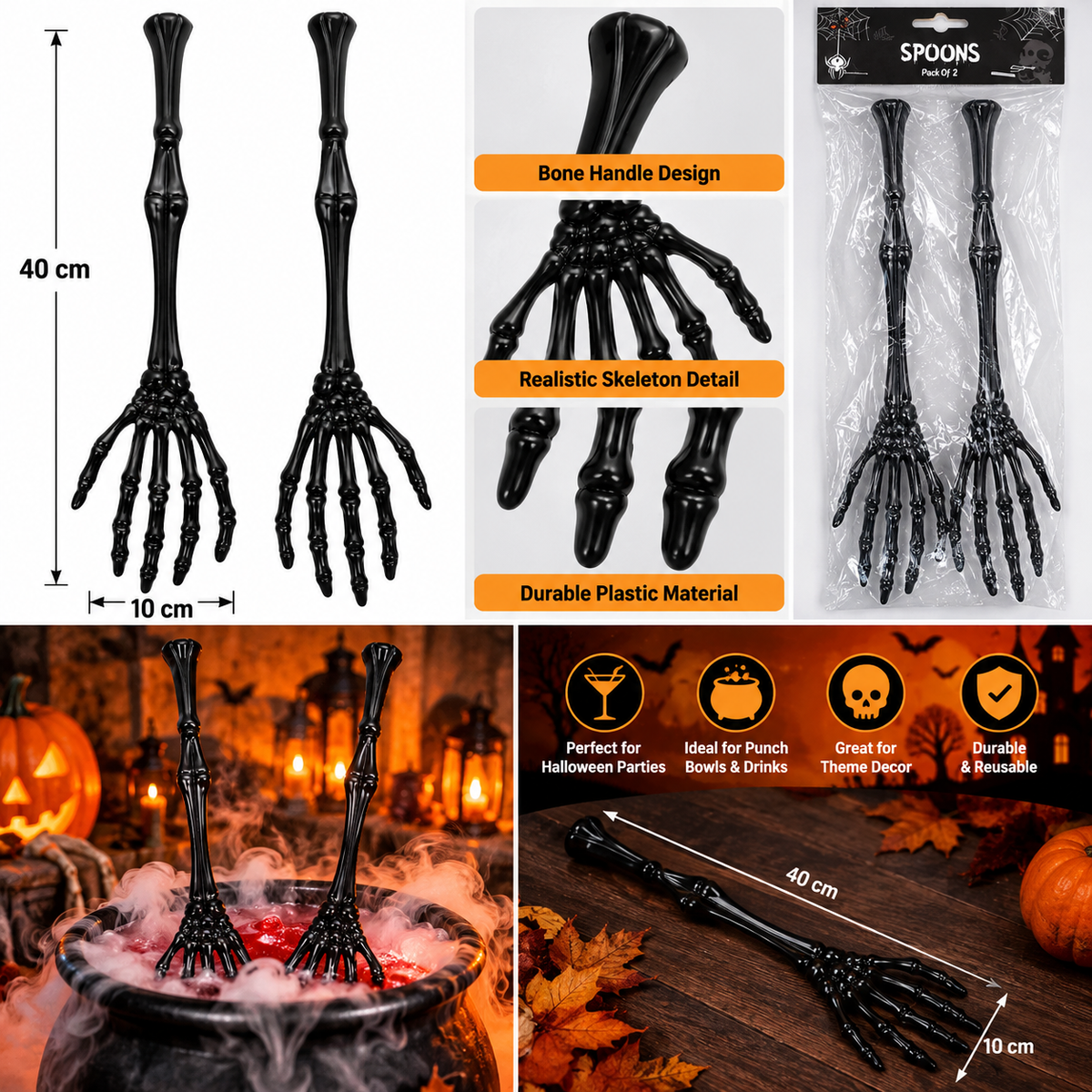 Halloween Skeleton Hand Serving Spoons, 2PCS, 40CM