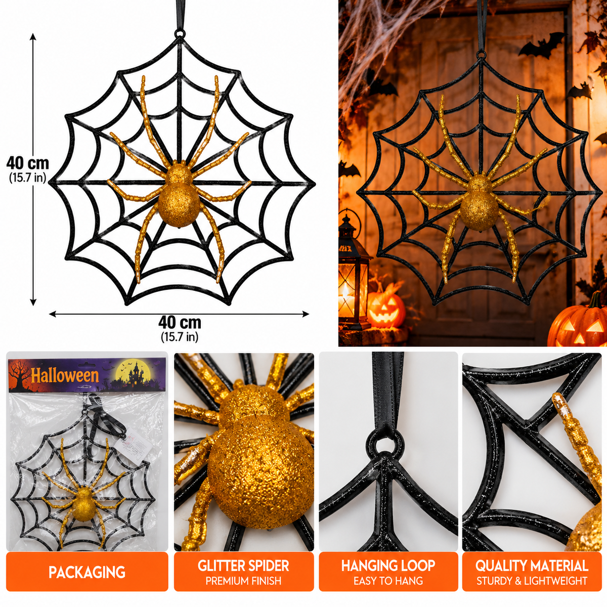 Halloween Gold Spider Web Hanging Decoration, 40CM