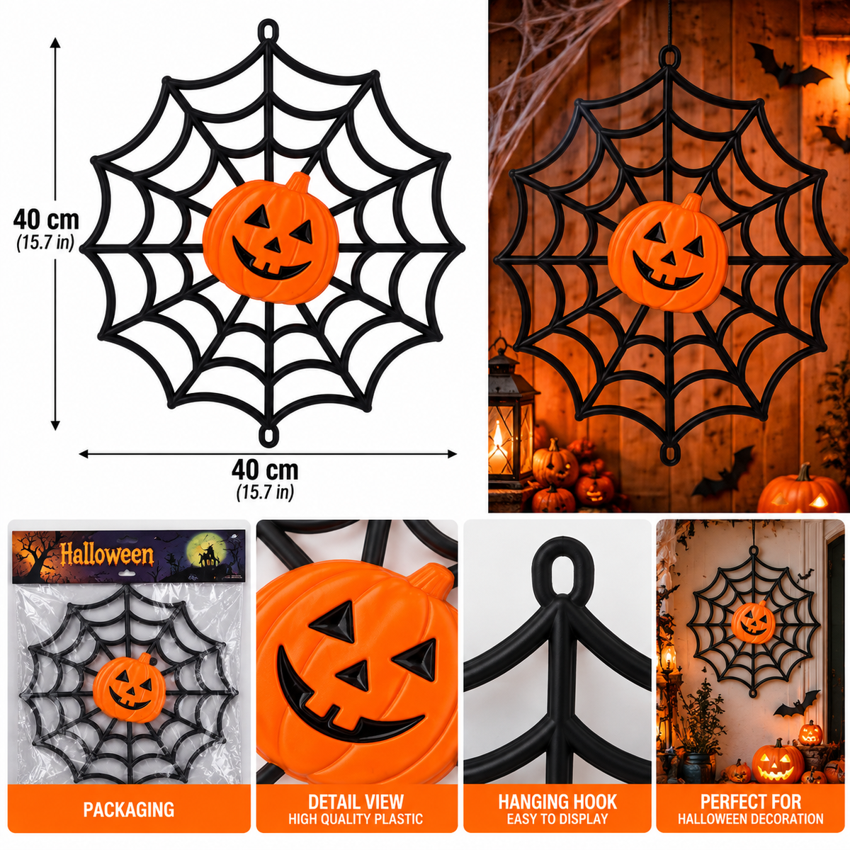 Halloween Spider Web Pumpkin Hanging Decoration, 40CM