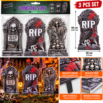 Halloween RIP Tombstone Stake Set, 3PCS, 40 x 20CM