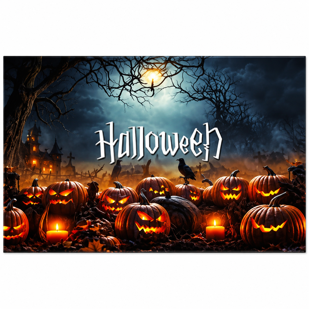 Halloween Pumpkin Haunted Graveyard Backdrop, 100 x 70CM