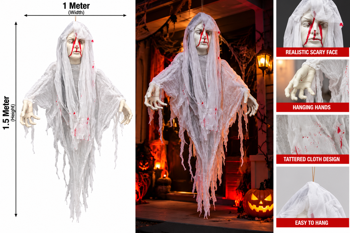 Large Hanging Ghost Halloween Decoration, 1.5M x 1M