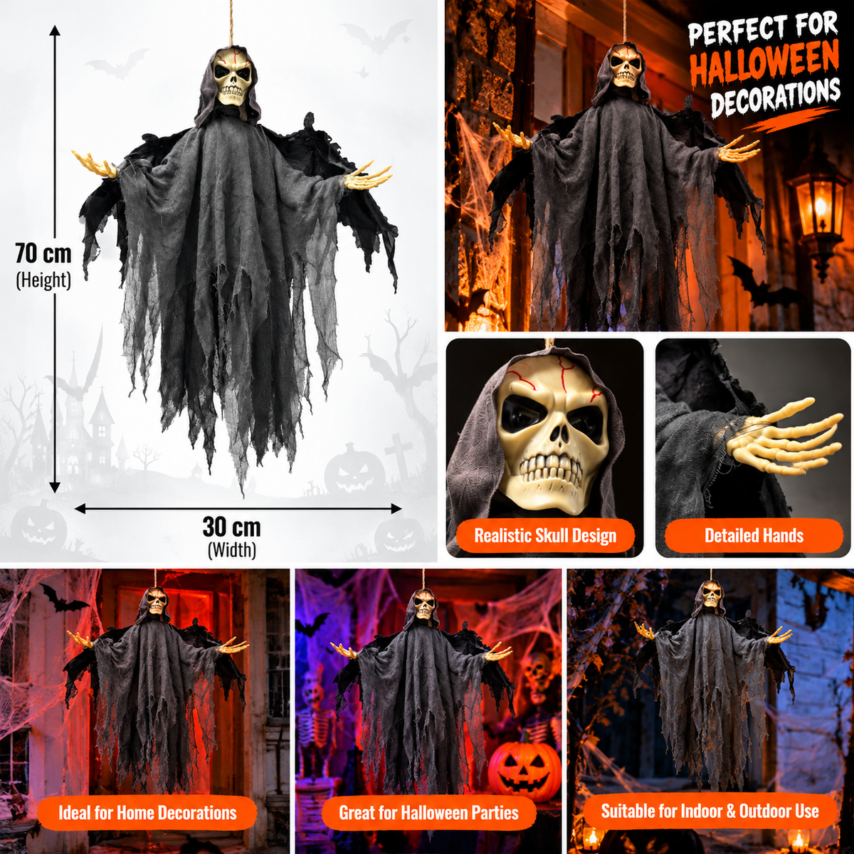 Halloween Hanging Grim Reaper Skeleton Decoration – 70 × 30 cm