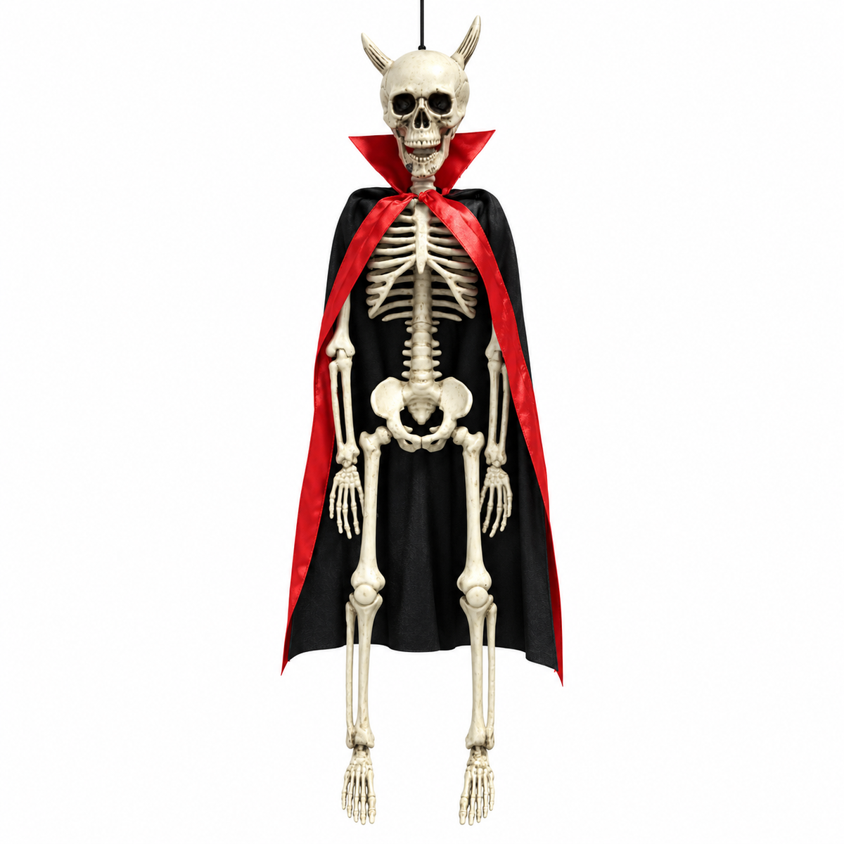 Halloween Hanging Vampire Skeleton with Black & Red Cape – Scary Skull Decoration, 40 cm