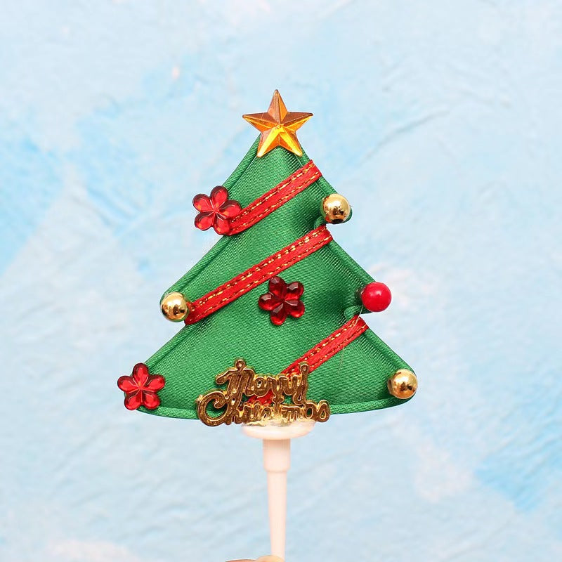 Christmas Tree Cake Topper with Ribbon & Ornaments 10 Pcs