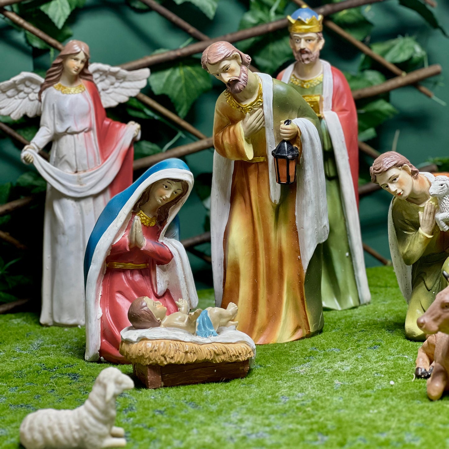30 cm Painted Christmas Nativity Set with Collection
