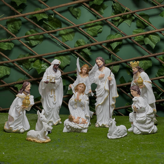 30 cm Classic White Holy Family Nativity Set – Hand-Painted Resin Collection