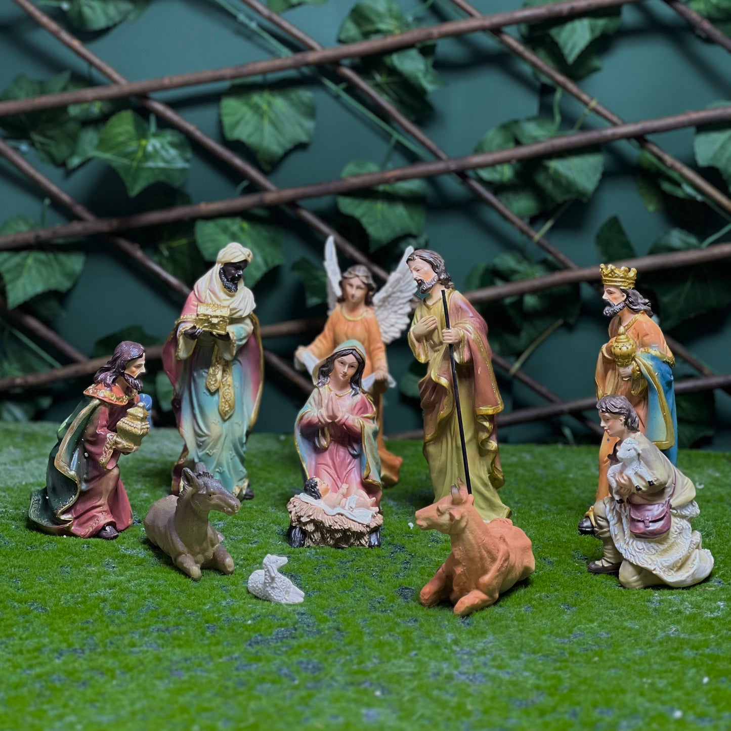 20cm Compact Painted Resin Nativity Set for Christmas