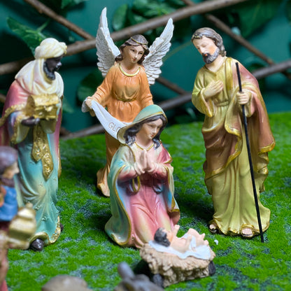 20cm Compact Painted Resin Nativity Set for Christmas
