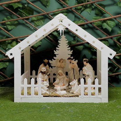 40 cm Plastic Crib with 15 cm Painted Holy Family & Shepherd Figures