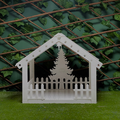 40 cm White Plastic Christmas Crib House with Tree Backdrop