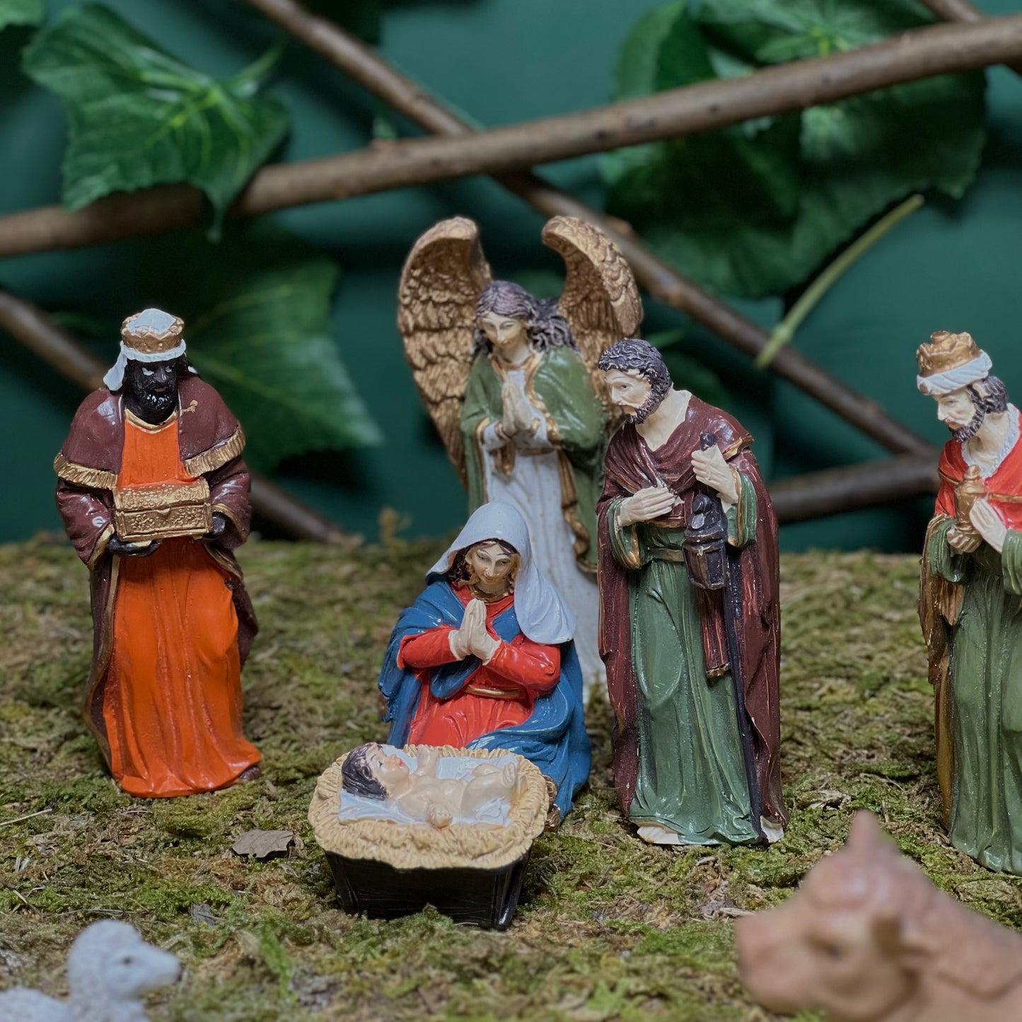 10 cm Classic Painted Nativity Scene with Full Figures
