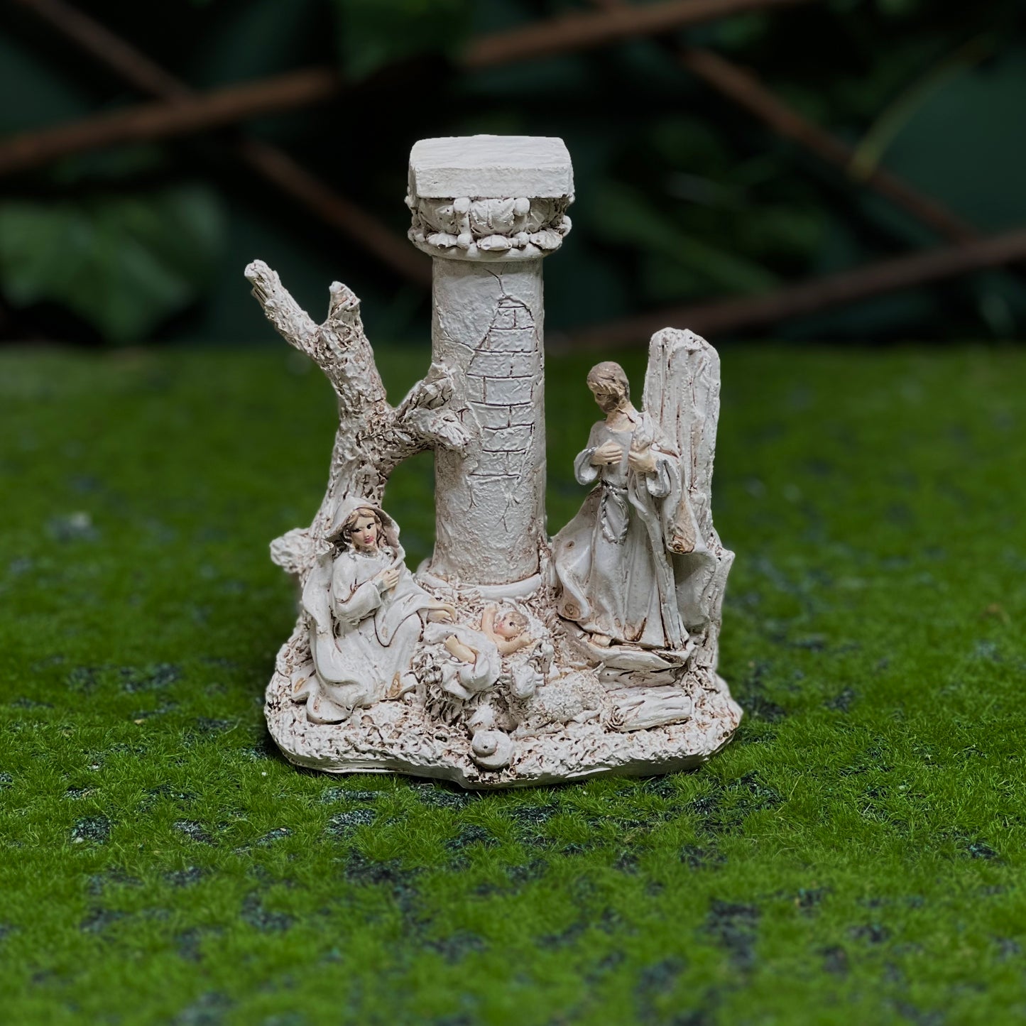 Mini Antique Nativity Scene with Column-Resin Christmas Figurine