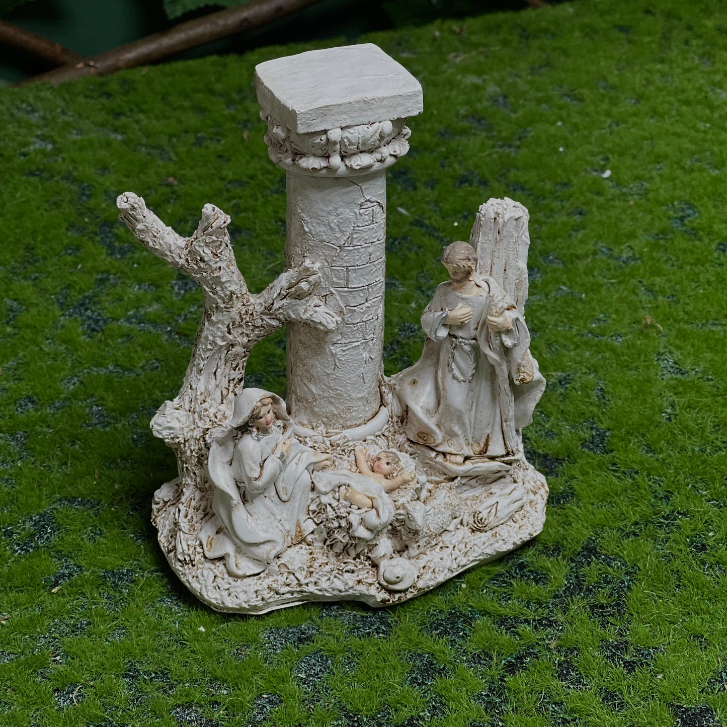 Mini Antique Nativity Scene with Column-Resin Christmas Figurine