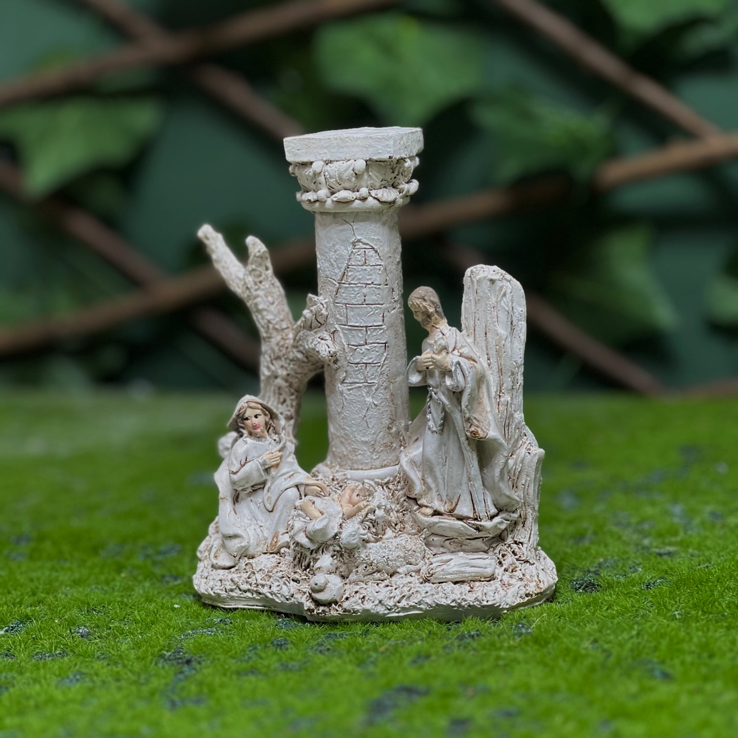 Mini Antique Nativity Scene with Column-Resin Christmas Figurine