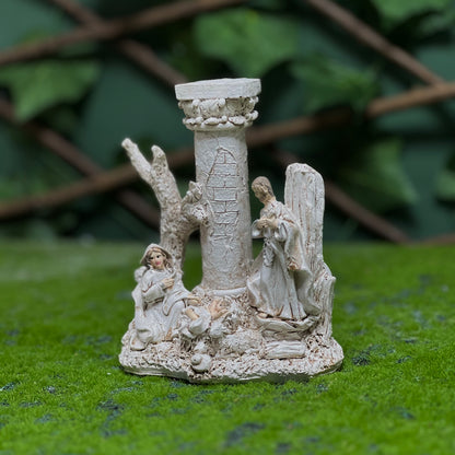 Mini Antique Nativity Scene with Column-Resin Christmas Figurine