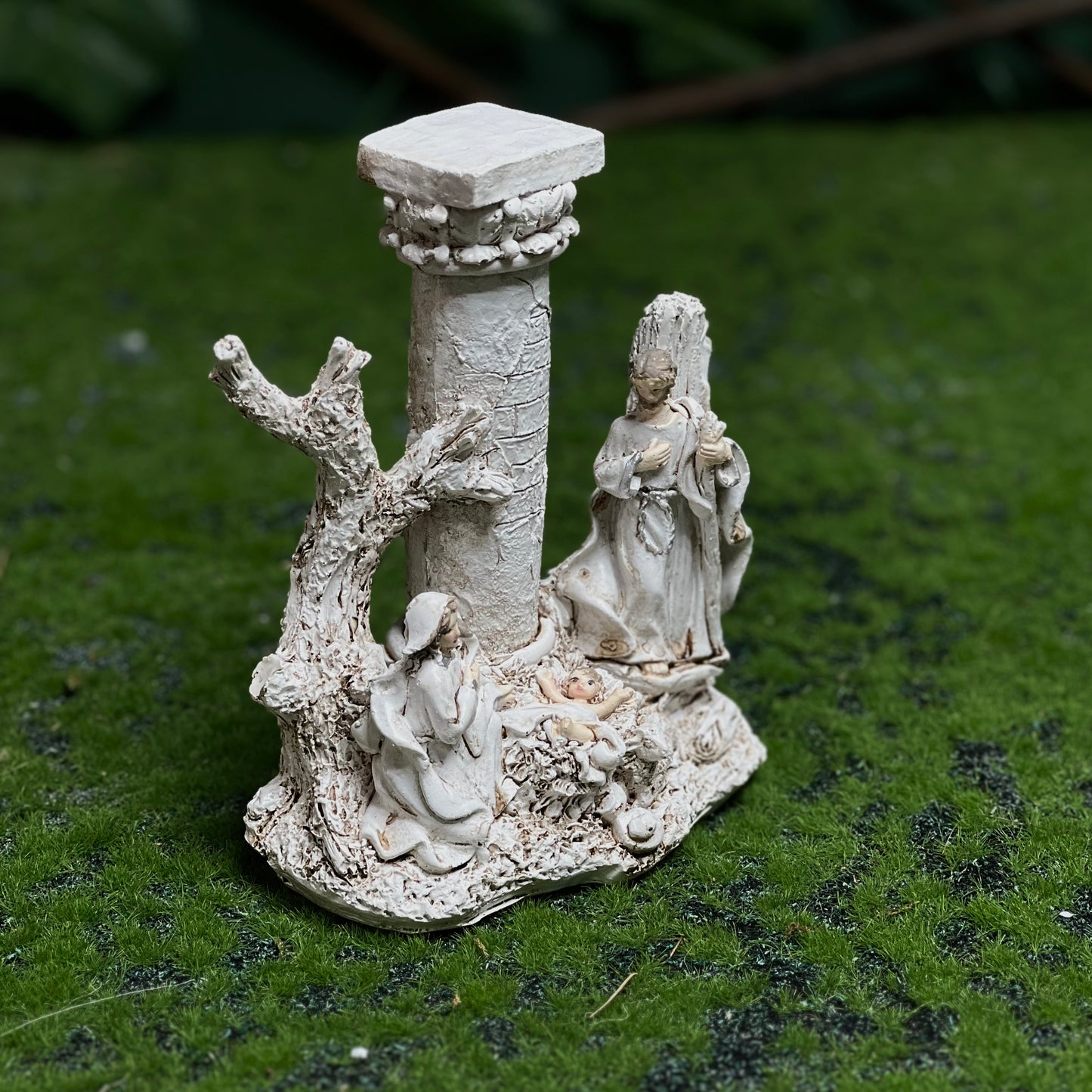 Mini Antique Nativity Scene with Column-Resin Christmas Figurine