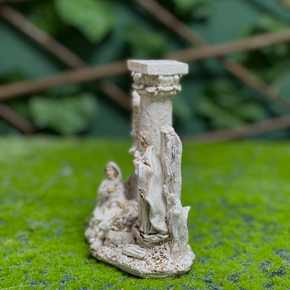 Mini Antique Nativity Scene with Column-Resin Christmas Figurine