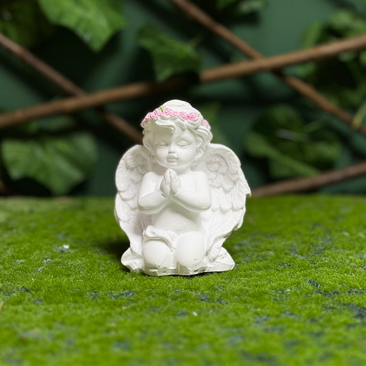 Mini Praying Angel Figurine with Pink Flower Crown