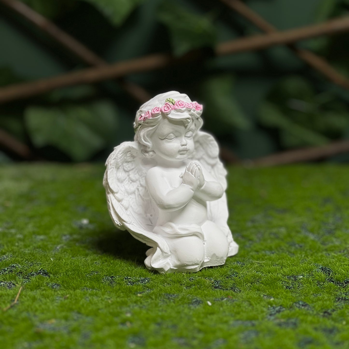Mini Praying Angel Figurine with Pink Flower Crown