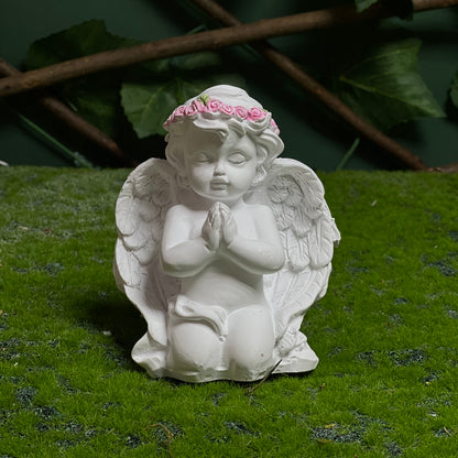 Mini Praying Angel Figurine with Pink Flower Crown