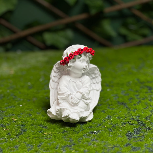 Angel Figurine with Red Rose Crown