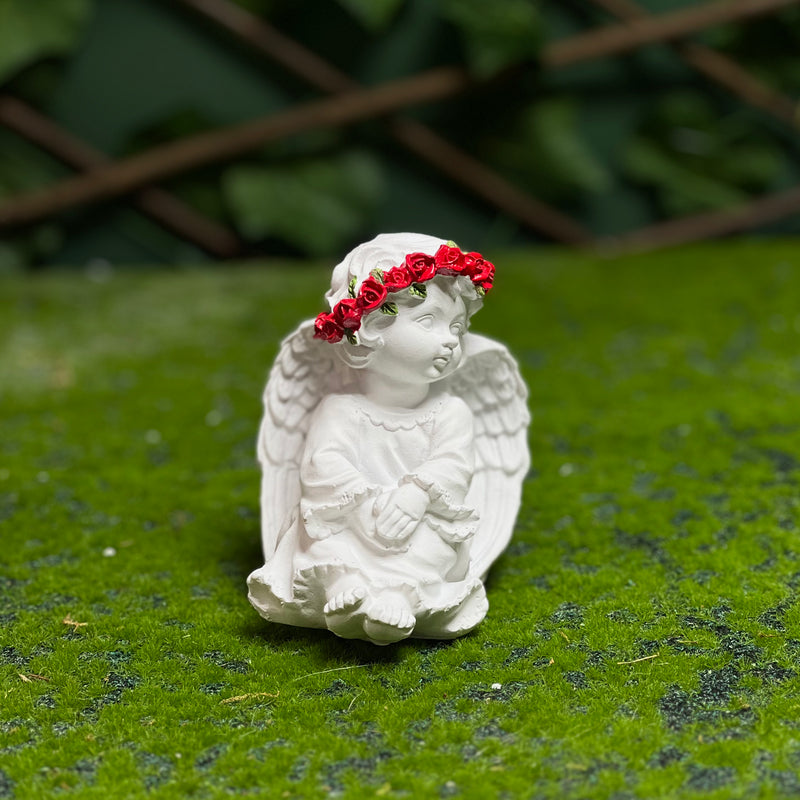 Angel Figurine with Red Rose Crown