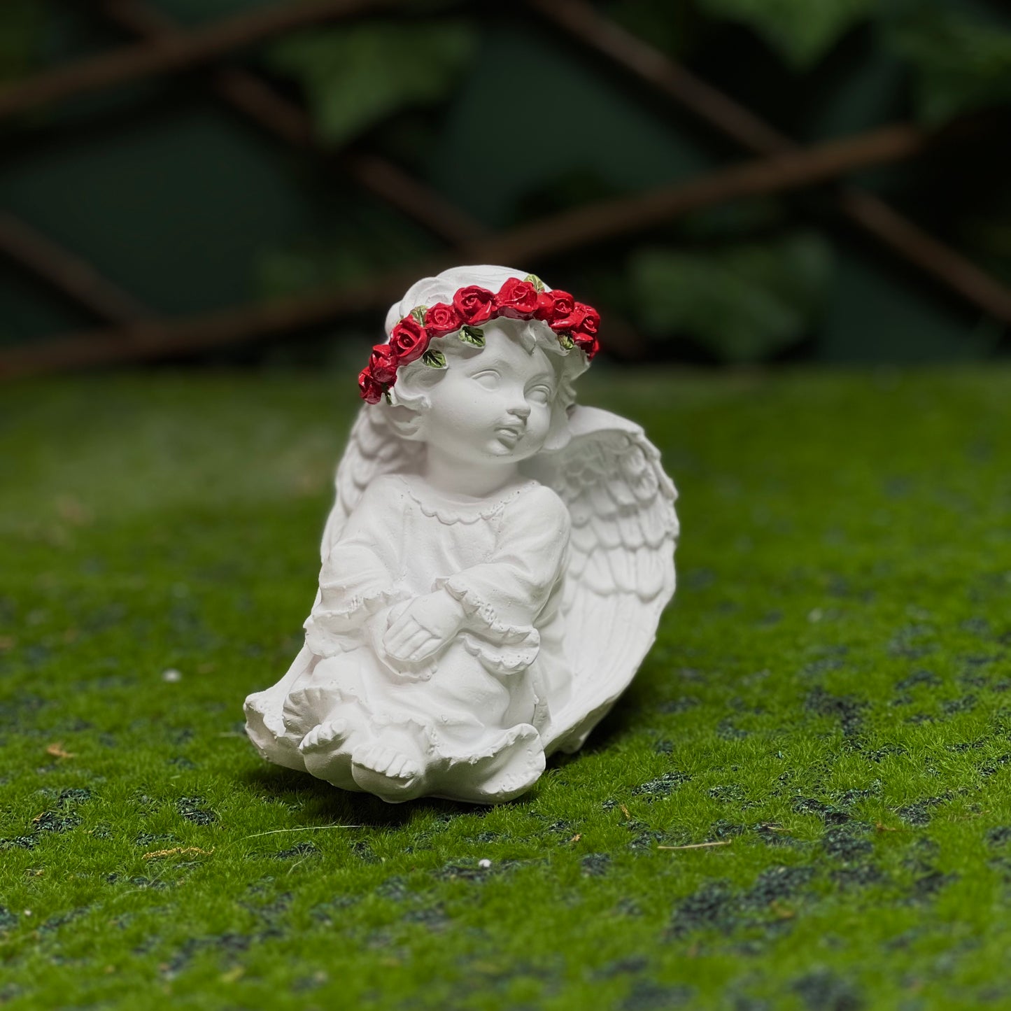 Angel Figurine with Red Rose Crown