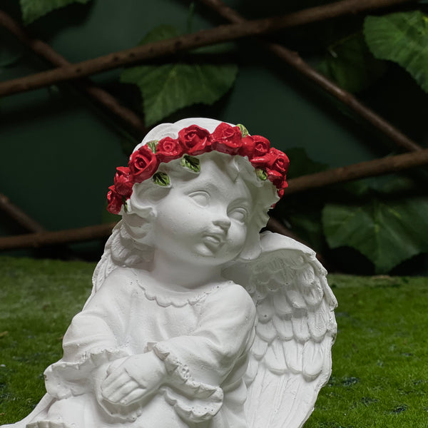 Angel Figurine with Red Rose Crown