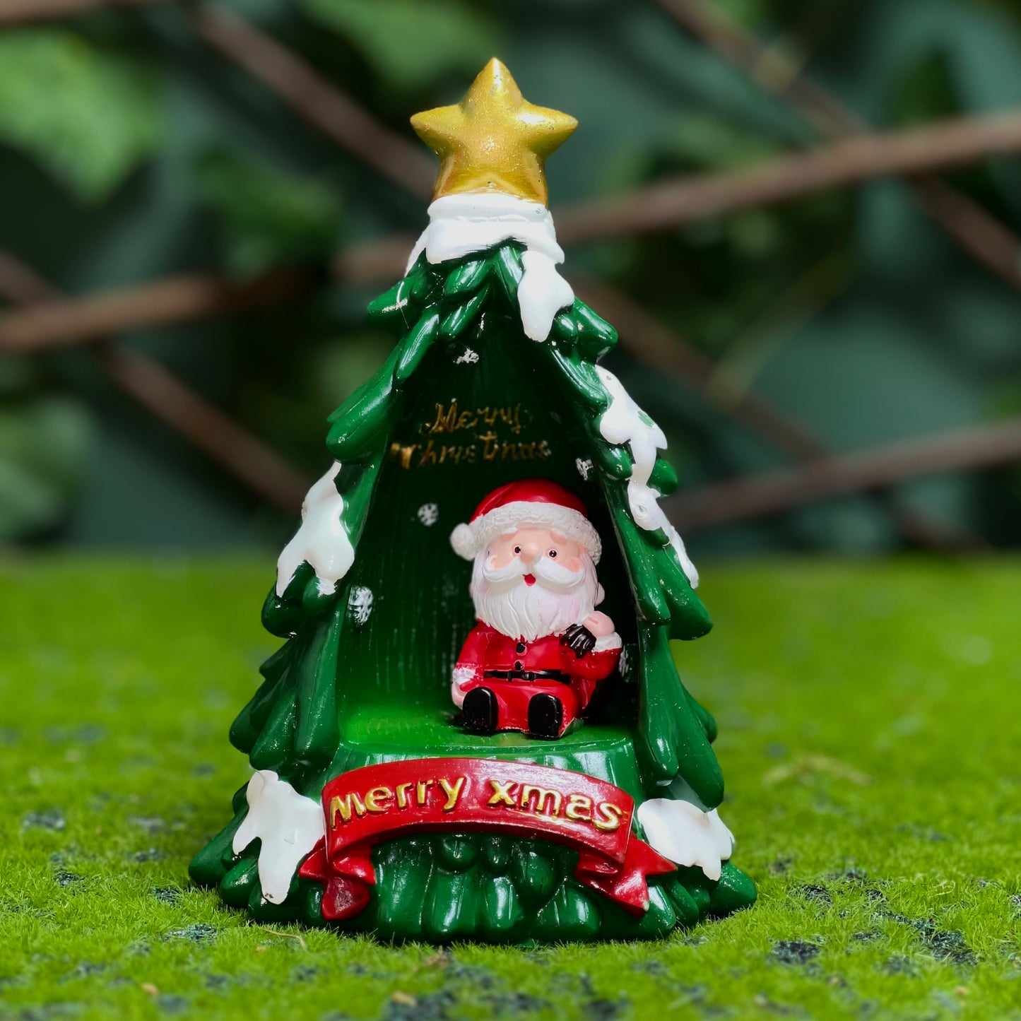 Santa Claus in Christmas Tree Miniature Figurine Holiday Decor