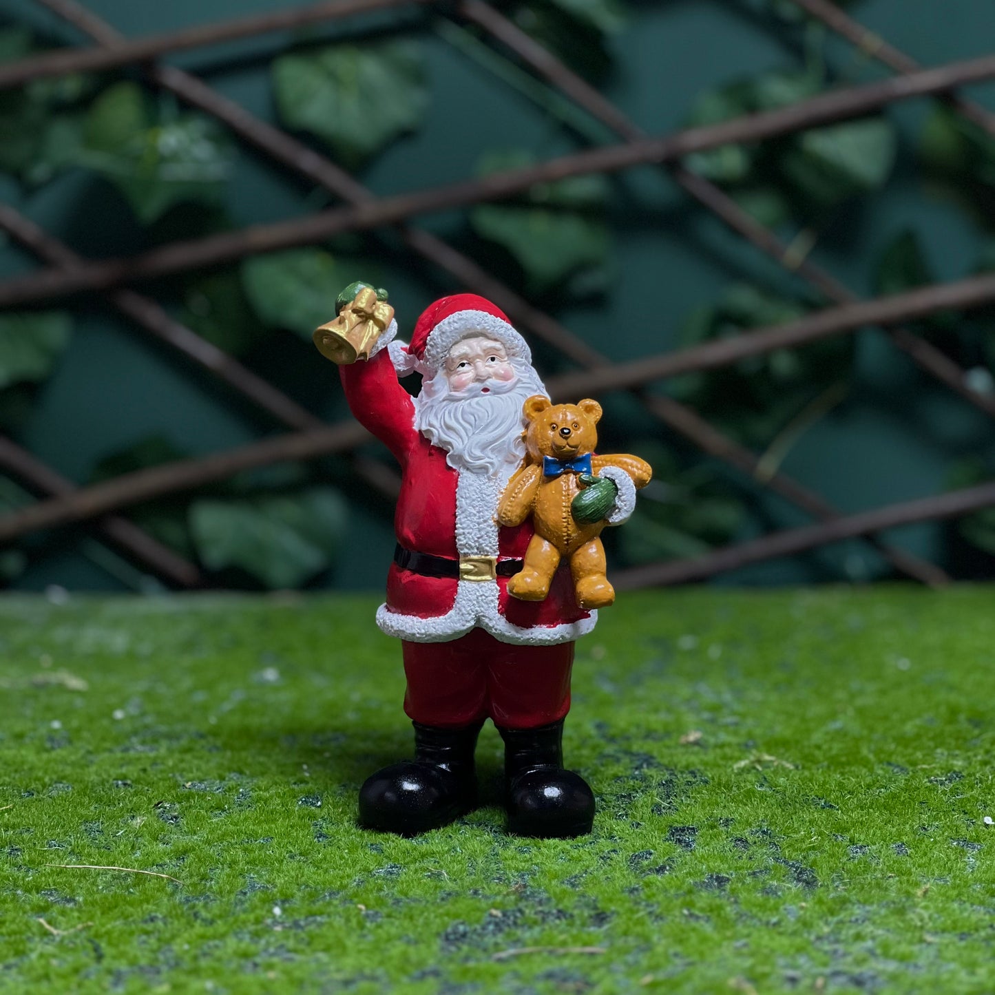 Santa with Bell and Teddy Bear Miniature Figurine Decor