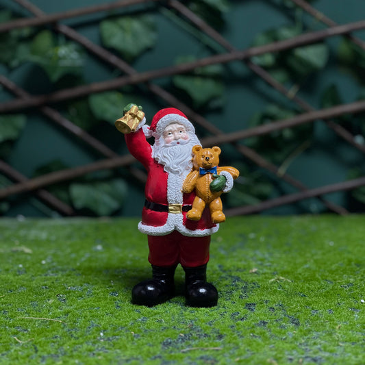 Santa with Bell and Teddy Bear Miniature Figurine Decor