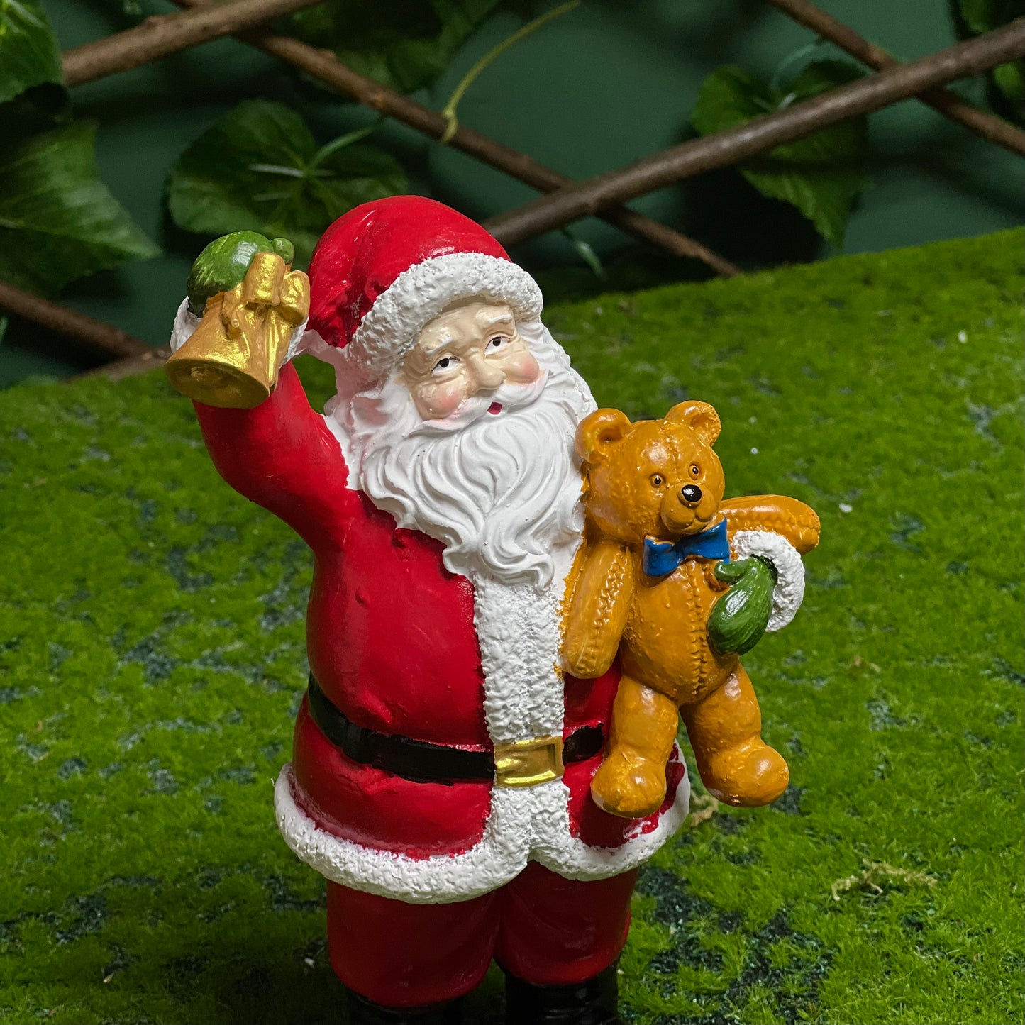 Santa with Bell and Teddy Bear Miniature Figurine Decor