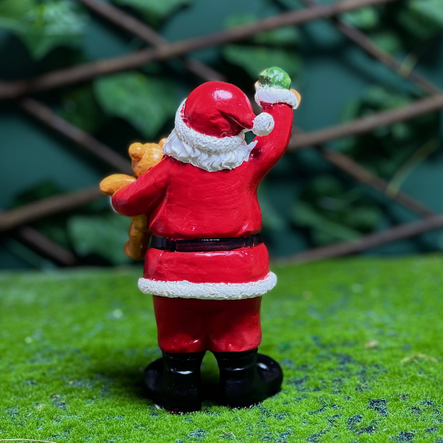 Santa with Bell and Teddy Bear Miniature Figurine Decor