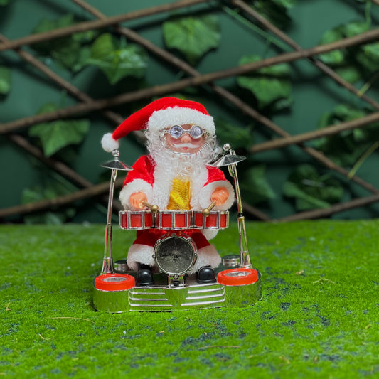 Musical Animated Drumming Santa Claus Figurine with Glasses