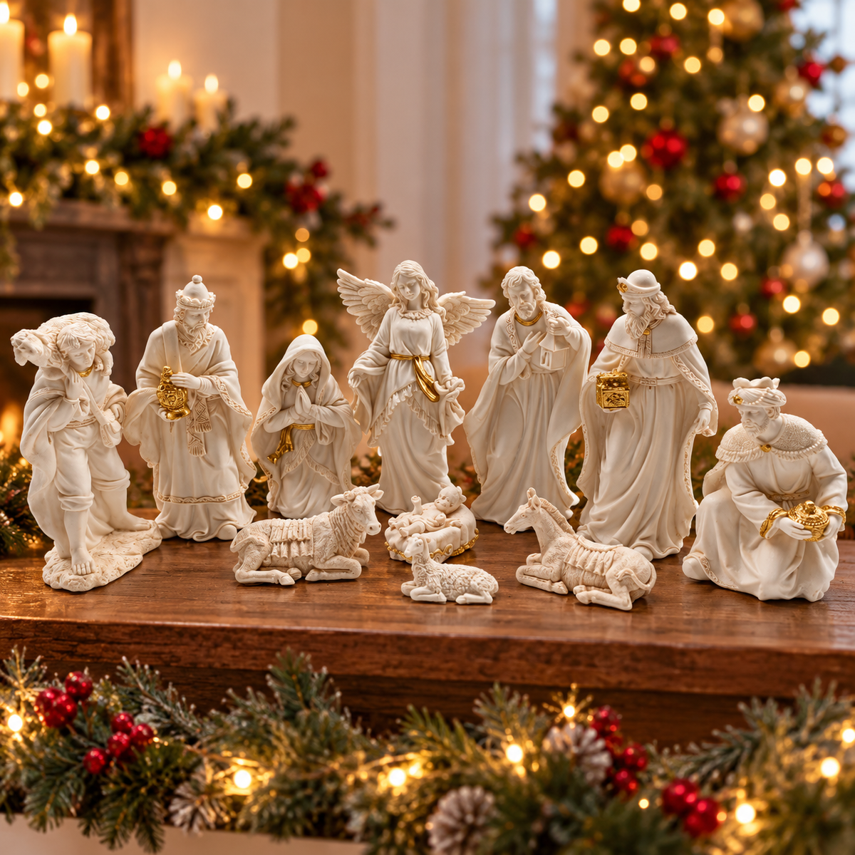 Ivory Angel Christmas Nativity Set – 11 Pieces, 16 cm