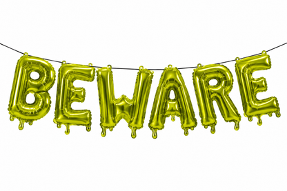 Halloween BEWARE Foil Balloon Banner, 6PCS Metallic Letter Party Decoration