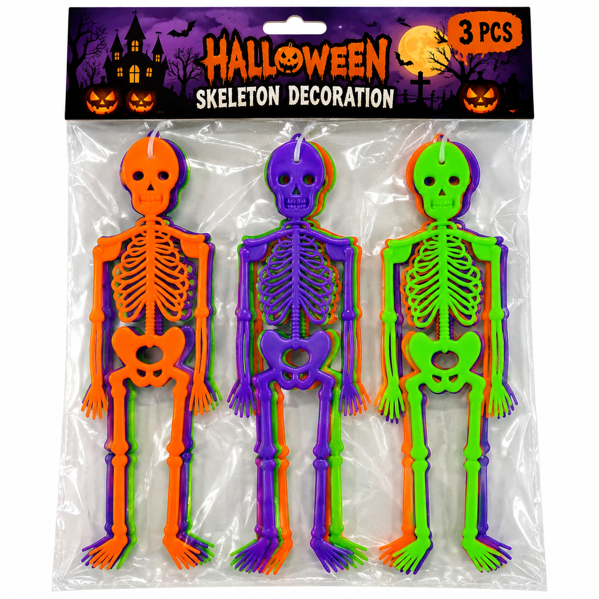 Halloween Colorful Skeleton Hanging Decorations, 3 Pcs, 30CM